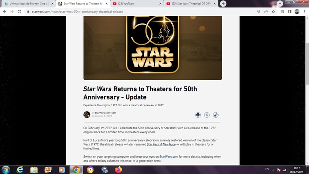 STAR WARS (VERSION 1977) EN CINES EN 2027