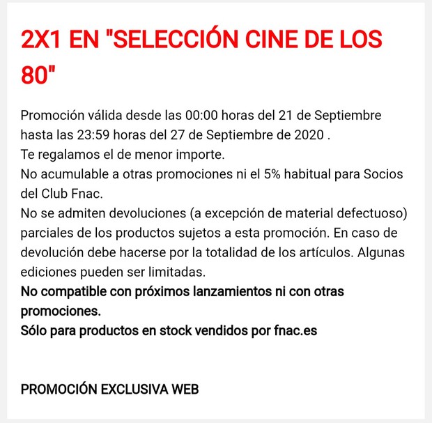 FNAC: 2X1 Cine de los 80