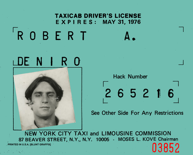 El carné auténtico de DeNiro como taxista para preparar su papel de Travis.
