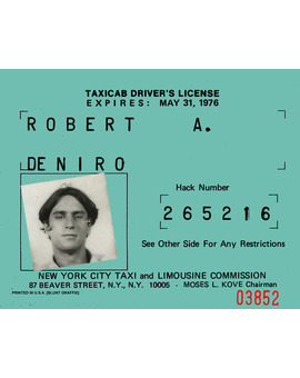 El carné auténtico de DeNiro como taxista para preparar su papel de Travis.