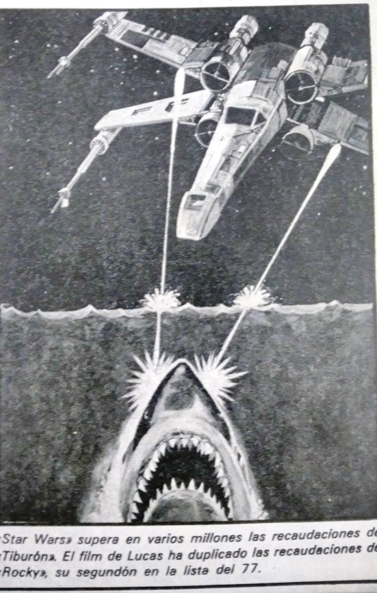Simpático dibujillo de 1977 sobre la batalla Tiburón-La Guerra de las galaxias.
