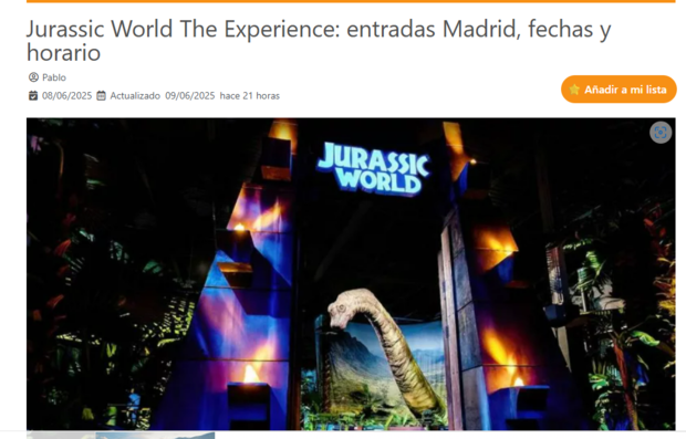 Vendo una entrada para la Expo de Jurassic Park