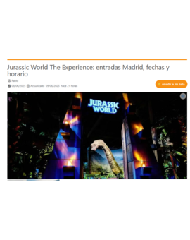 Vendo una entrada para la Expo de Jurassic Park
