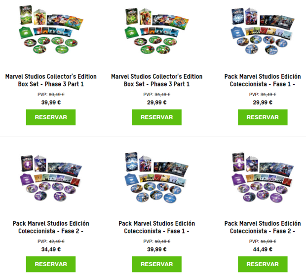 Box Sets del MCU en Zavvi, Fases 1, 2 y 3(½)