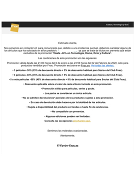 Cancelaciones FNAC 50%