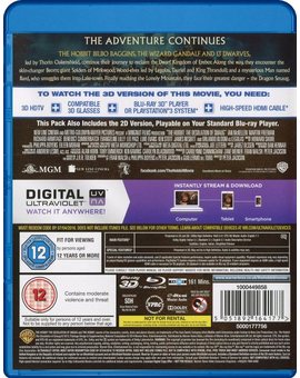 Caratula trasera de 'El Hobbit: La Desolación de Smaug', UK, 3D