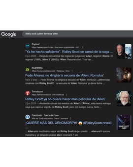 Información contradictoria en internet sobre saga Alien y Ridley Scott