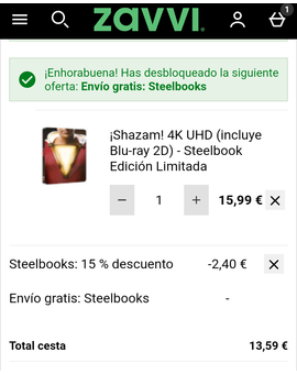 OFERTÓN: Steelbook 4K Shazam por 13,59 en Zavvi (envío gratis)