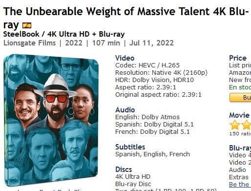 The Unbearable Weight of Massive Talent Steelbook 4K