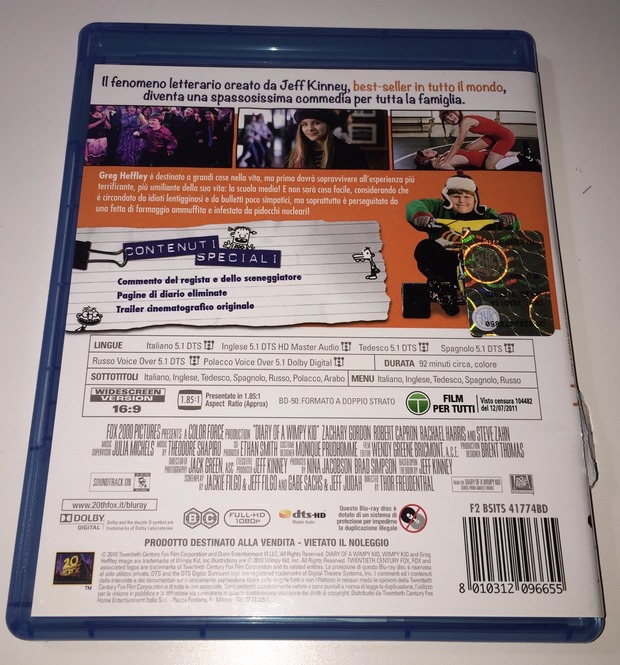 Información Extras Blu-ray "El Diario de Greg" Edición Italiana (IT) "Diario di una Schiappa"