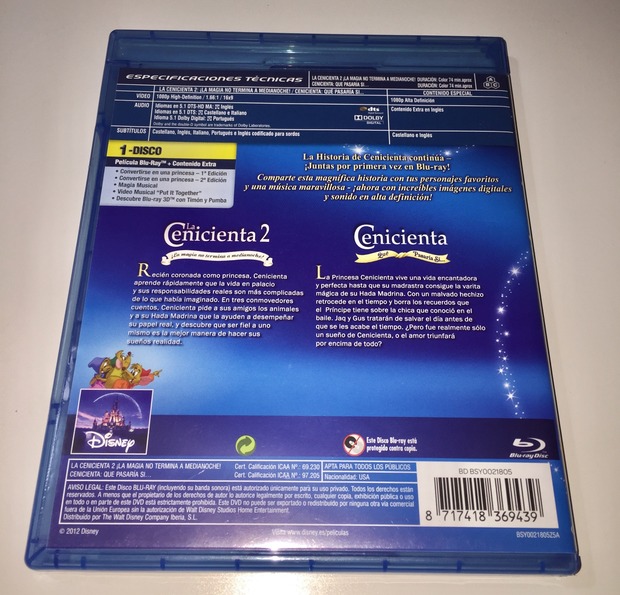 Información para corregir ficha: Pack Cenicienta 2 (2002) y Cenicienta 3 (2007) (Blu-ray) (Disney)