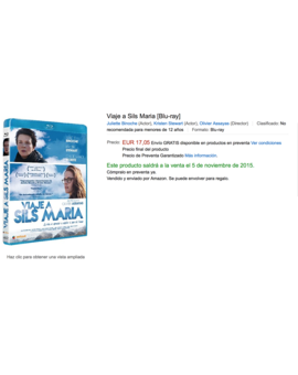 VIAJE A SILS MARÍA - en blu ray en noviembre