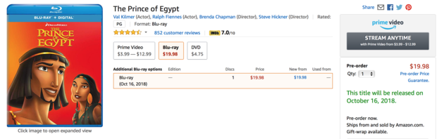 EL PRÍNCIPE DE EGIPTO BLU RAY, no sólo en Alemania