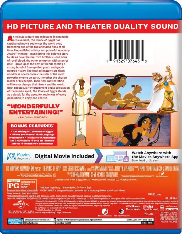 EL PRÍNCIPE DE EGIPTO, PARTE TRASERA OFICIAL  BLU RAY