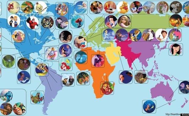 MAPA DEL MUNDO DE PELÍCULAS DISNEY/PIXAR