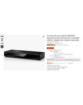 Reproductor Panasonic Blu Ray UHD DP-UB820EFK