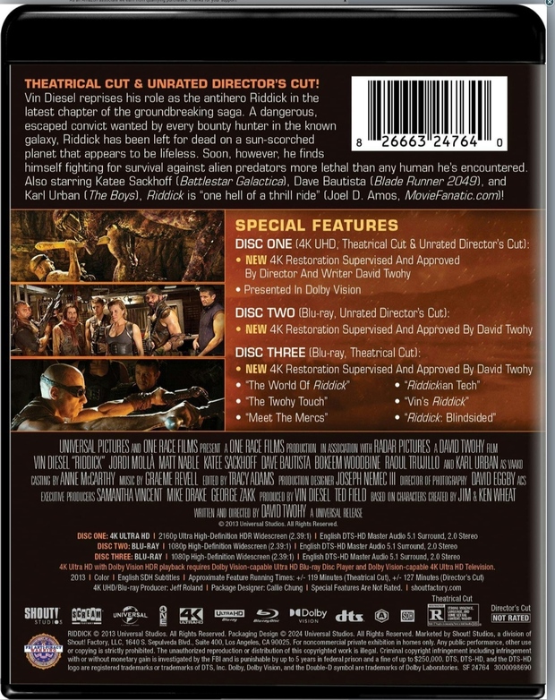Riddick 4K (Shout/Scream factory)