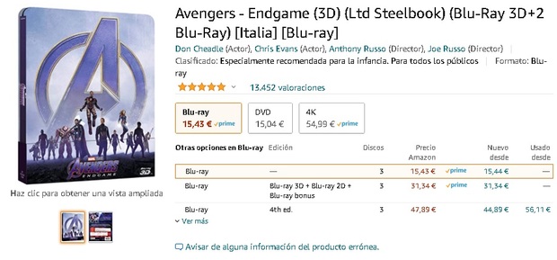 Oferta steelbook Endgame por 15 euros