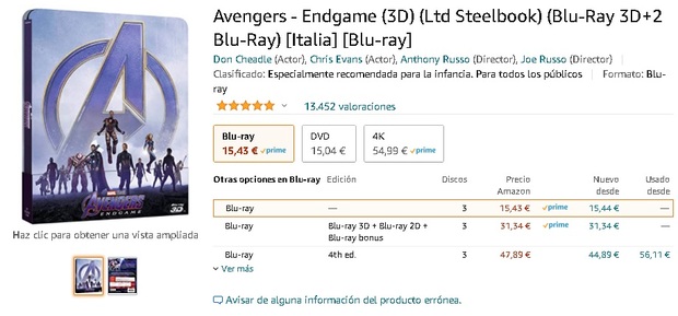 Oferta steelbook Endgame por 15 euros