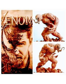 Brutal estatua de Venom tallada en madera.