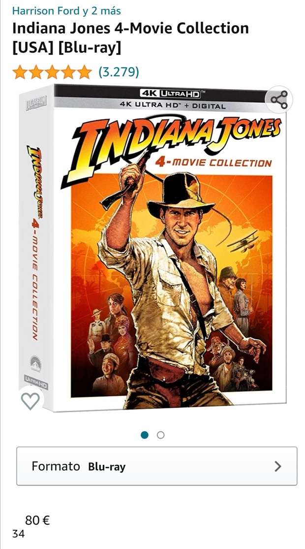 Indiana Jones: Digipack saga UHD 4K EE. UU. con castellano por 29.80
