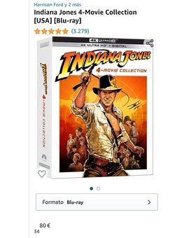 Indiana Jones: Digipack saga UHD 4K EE. UU. con castellano por 29.80