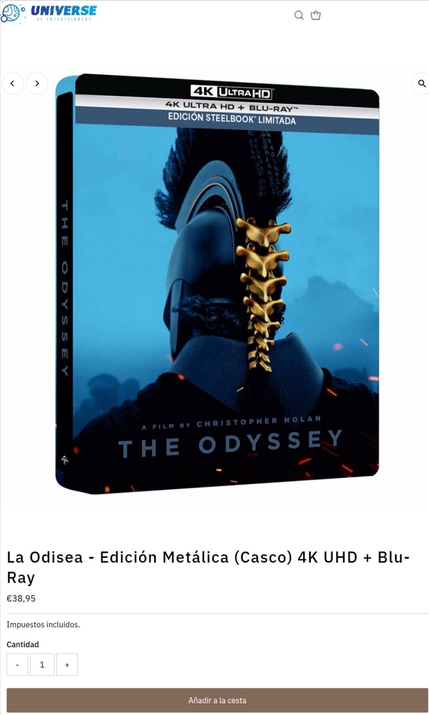 Reservas abiertas del steelbook 4K azul de La odisea en Universe of Entertainment