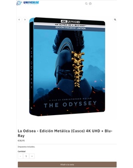 Reservas abiertas del steelbook 4K azul de La odisea en Universe of Entertainment