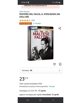 "El Halcon Maltés" en 4K. Ya en preventa en Amazon.it a un precio sin competencia.