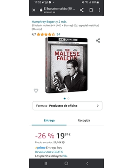 Ofertaza Steelbook "El Halcón Maltés" 4K en Amazon