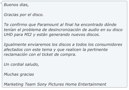 Reemplazo disco 4K Misión Imposible 2