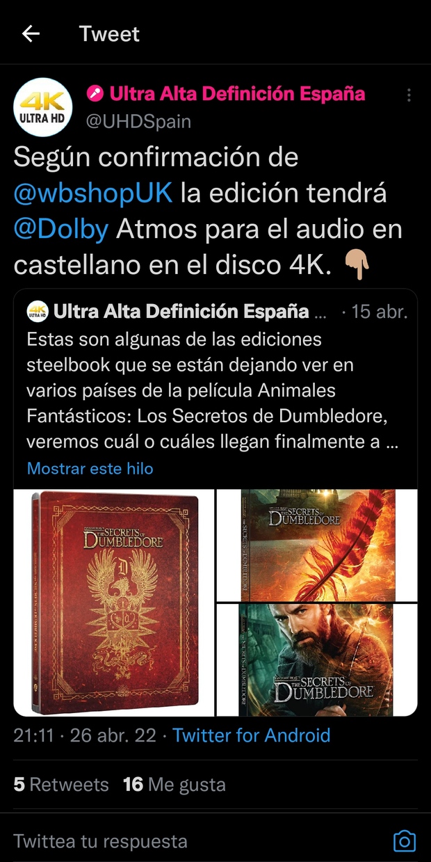 Dolby Atmos Audio Castellano Secretos de Dumbledore 