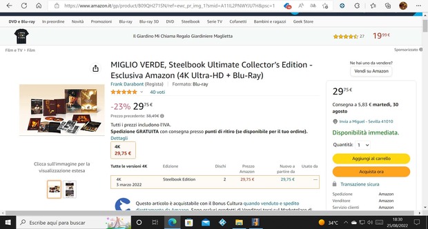 Chollito Amazon IT: La milla Verde Steelbook Ultimate Collector’s Edition