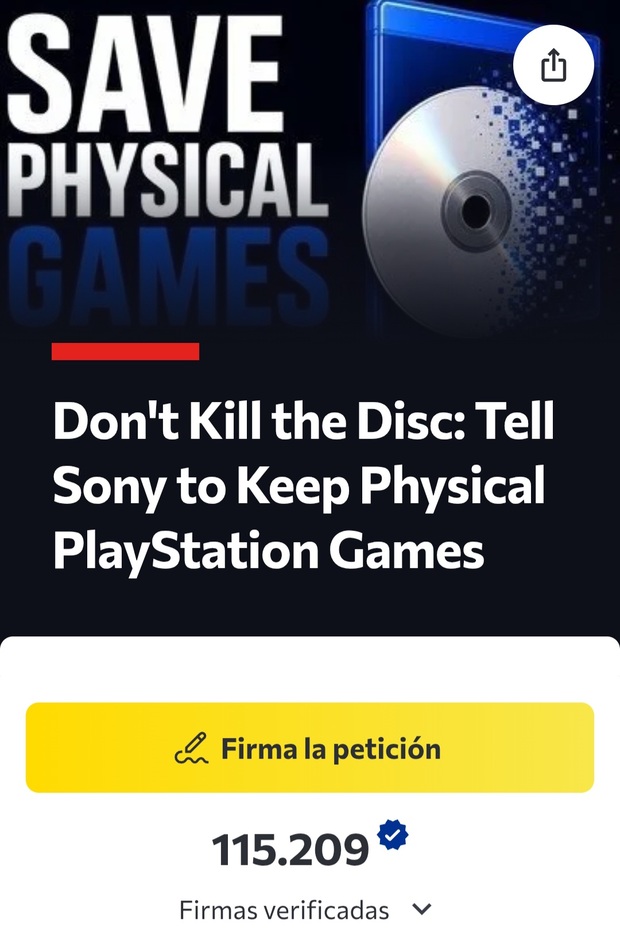 Firma y apoya al formato físico en videojuegos...mañana podrían ser las películas...