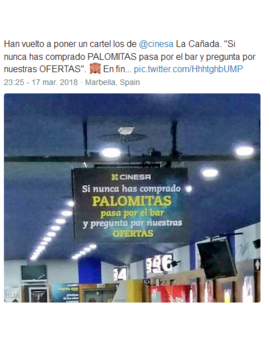 Tras la retirada del polémico cartel,CINESA vuelve con su humor sarcástico....