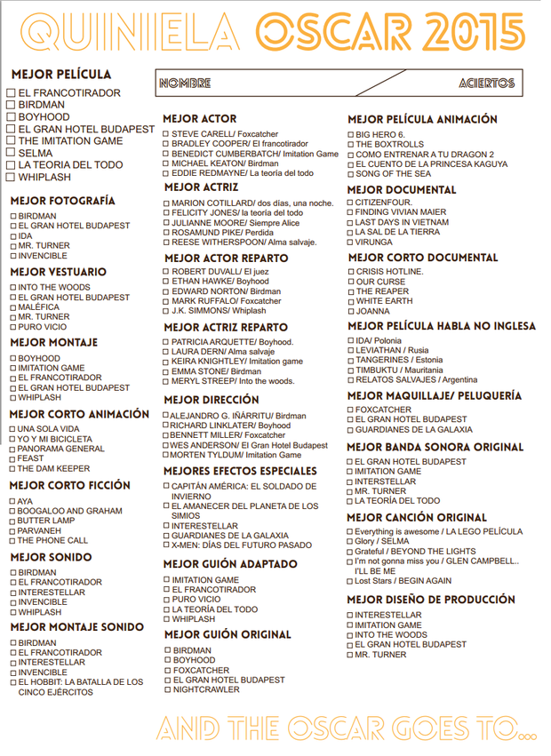 Oscas 2015: Quinielas de l@s usuari@s