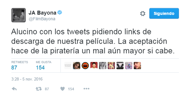 A Bayona le piden enlaces de descarga de su útlima película...