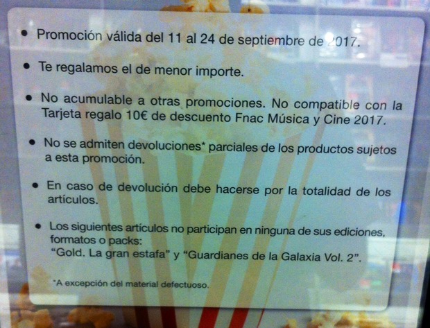 Exclusiones 3x2 Fnac (Tienda física)