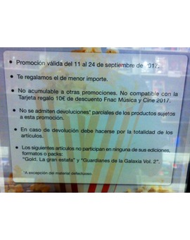 Exclusiones 3x2 Fnac (Tienda física)