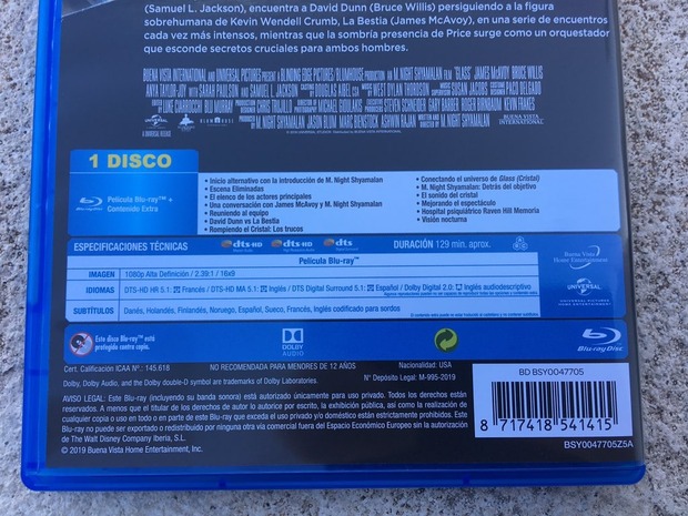 Datos de ‘Glass’ en blu ray España