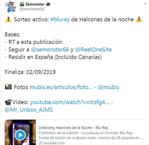Sorteo: Halcones de la noche (Bluray)