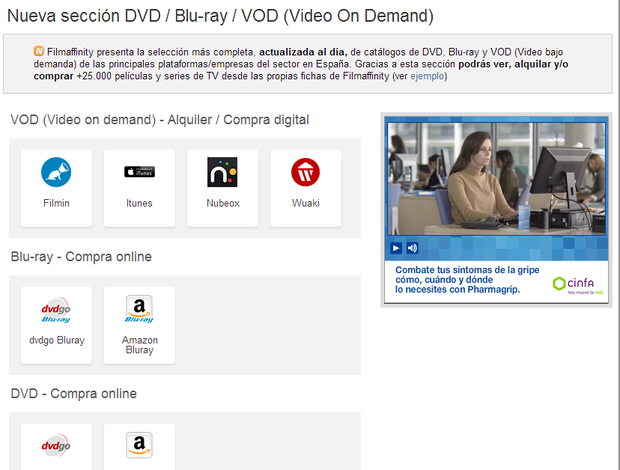 FilmAffinity se abre a la venta y alquiler de DVD y Blu Ray