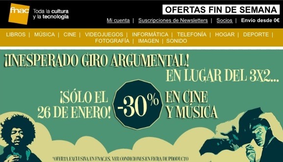 Este domingo 30% de descuento en fnac.es (cine y musica)