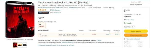Steelbook THE BATMAN disponible en Amazon Francia. 