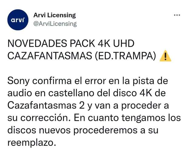 Sony reconoce el error de audio en el UHD de Cazafantasmas 2