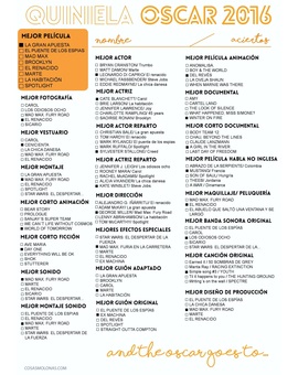 Mi quiniela de los Oscars 2016:
