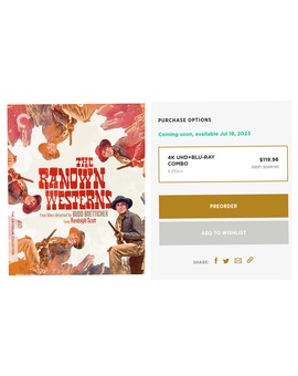 "Colección 5 Westerns Budd Boetticher - Randolph Scott" próxima novedad Criterion 