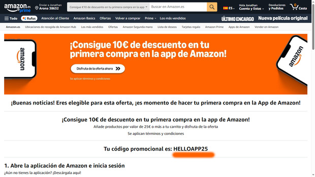 -10€ de DESCUENTO en APP Amazon.ES!!! (compra 25€)