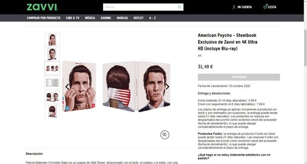 ¿Steelbook de American Psycho en Zavvi?