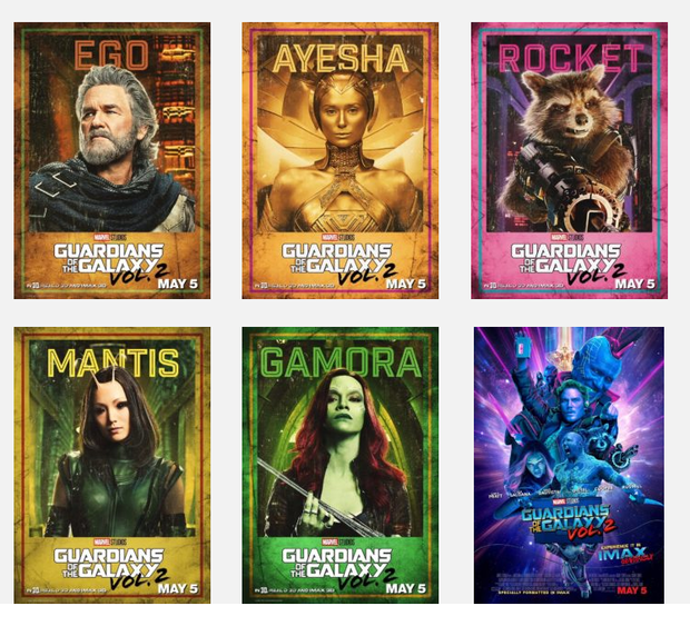 Pósters individuales de Guardianes de la Galaxia Vol. 2